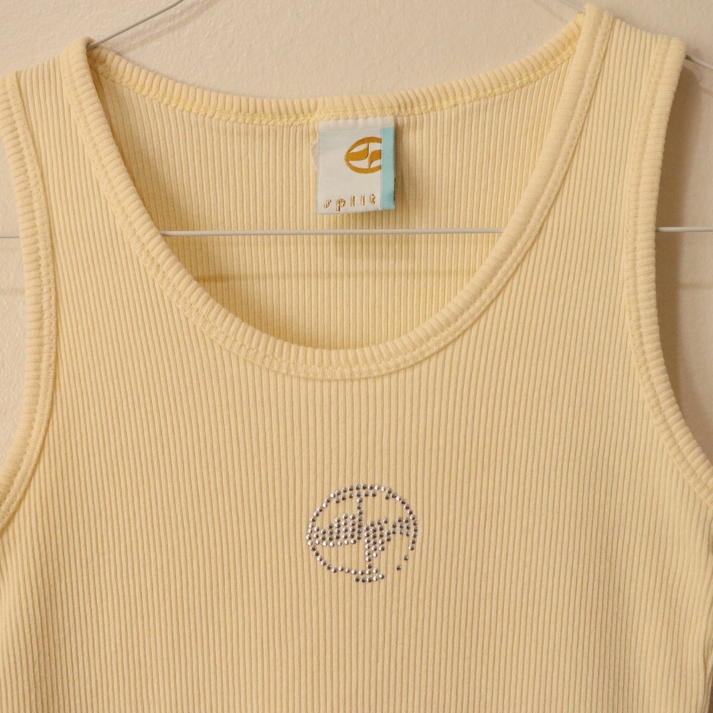 Split Pastel Yellow Ribbed Rhinestone Tank Top - Picture 5 of 7